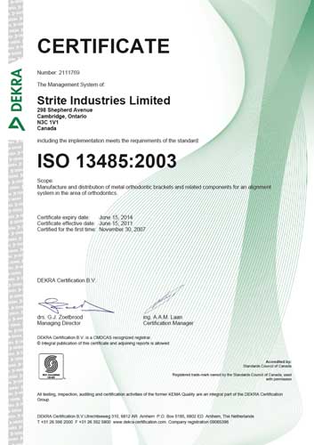 Canadian Medical Devices Conformity Assessment System (CMDCAS) Certificate